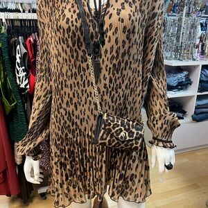 Leopard Print Pleated Dress Veronica Beard